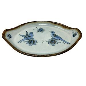 Vintage El Palomar Tonala Stoneware Tray Bird Flower Hand Painted Mexico Pottery